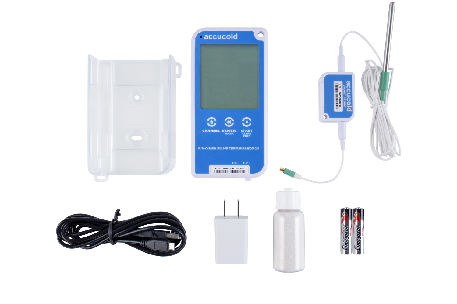 NIST calibrated wifi/Bluetooth enabled single channel digital data logger with LCD display of the current and high/low temperature and audible/visual temperature alarm